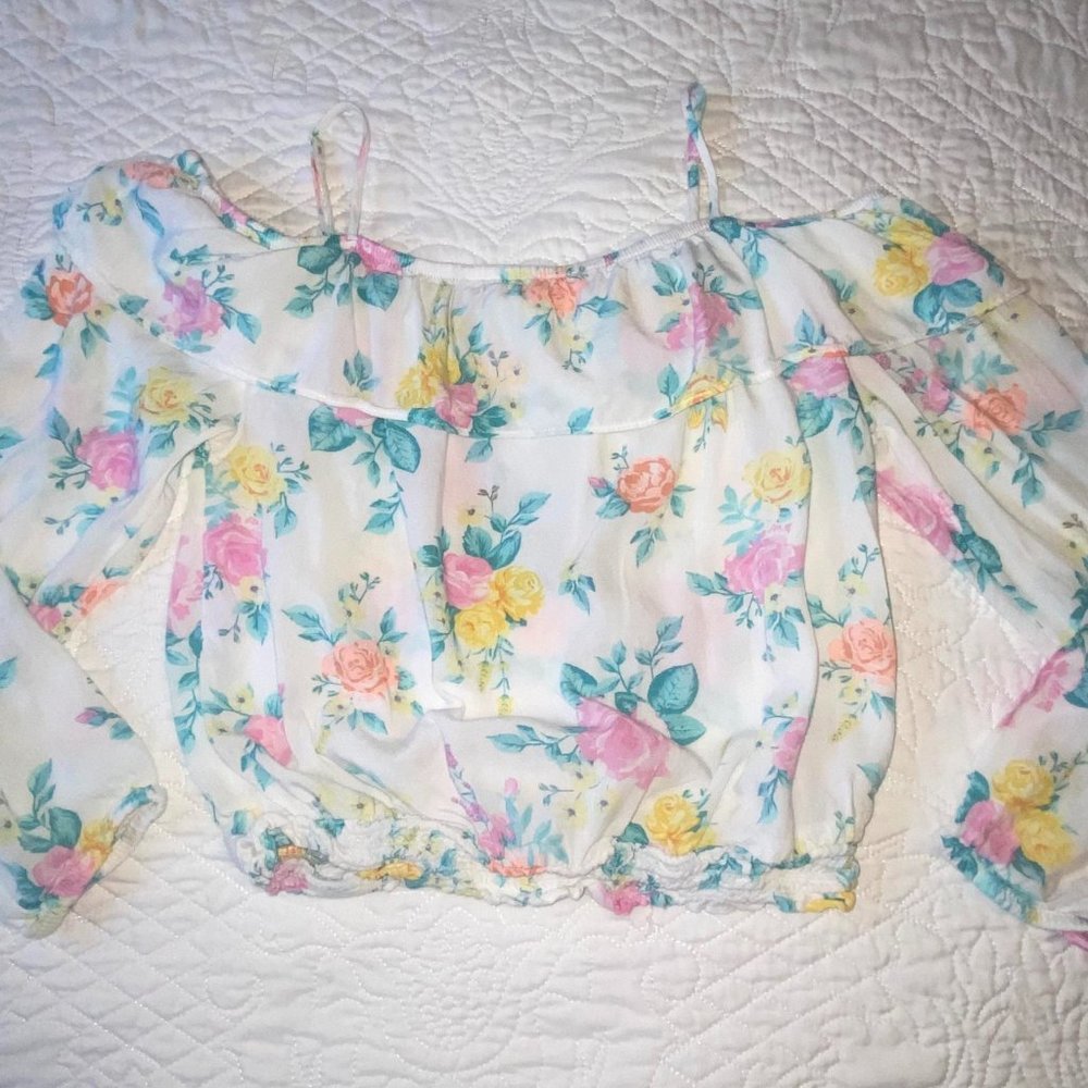Girls Spring H&M Ruffle Off the Shoulder Floral To